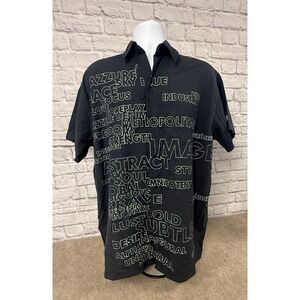 Vintage Y2K AZZURE Men's Short Sleeve Button Up Shirt Graphic Print Black Size L